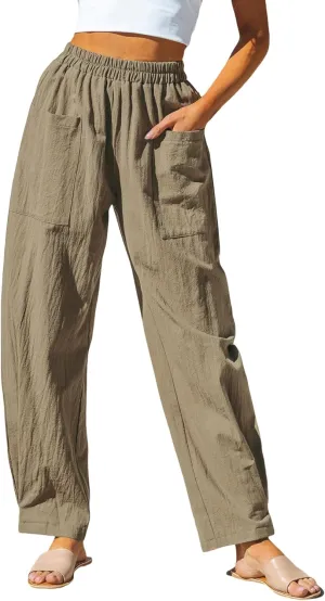 CUPSHE Women Pants Patch Pocket Tapered Leg Elastic Waist Long Pant Casual Beach