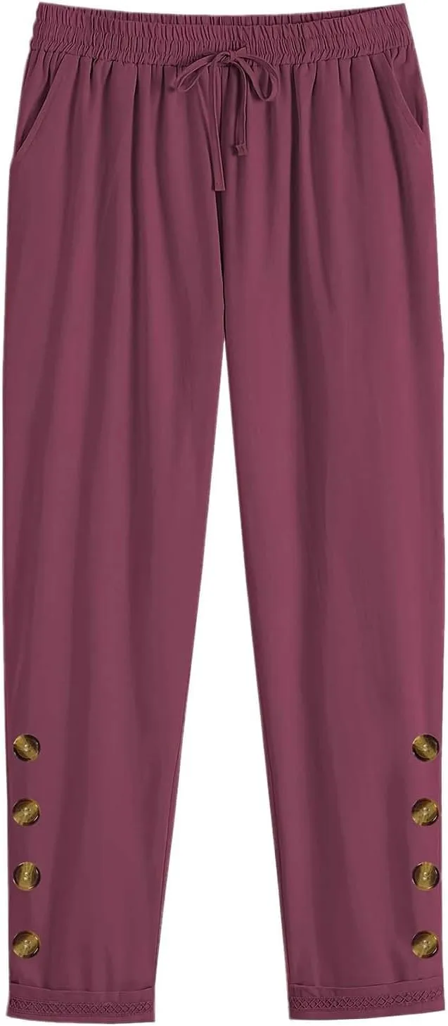 DASAYO Womens Linen Pants Drawstringgg Elastic Waist Straight Legg Trousers Summer Lightweigght Casual Pants with Pockets