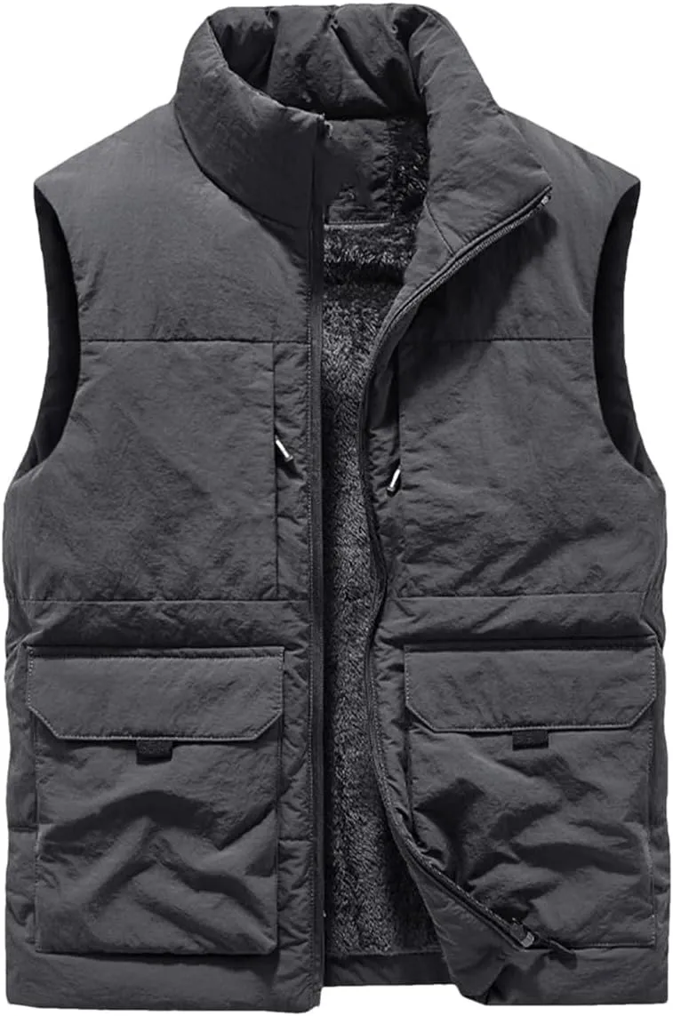 Dcvmvmn Men Winter Lightweight Warm Down Cotton-Padded Vest Coat Thickened Sleeveless Jacket