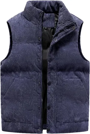 Dcvmvmn Men's Vintage Corduroy Sleeveless Jacket Vest Winter Warm Cotton Padded Thicken Waistcoat With Zipper