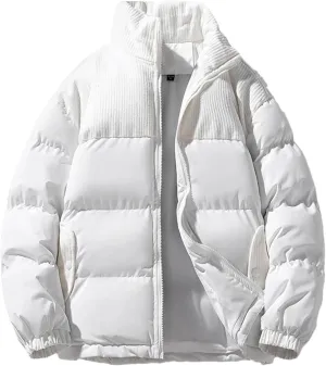 Dcvmvmn Men's Winter Cotton-Padded Thick Warm Coat Mens Casual Windproof Stand Collar Jacket