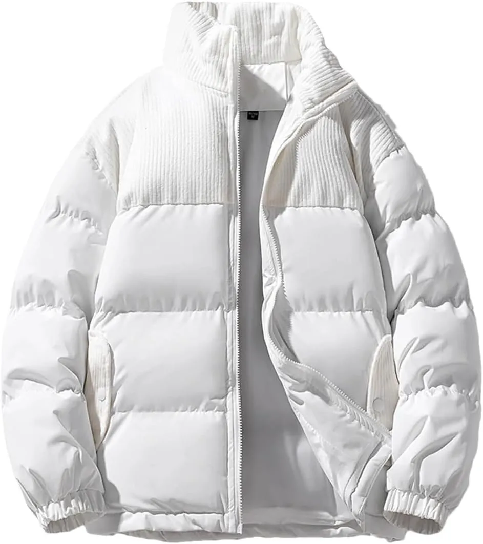 Dcvmvmn Men's Winter Cotton-Padded Thick Warm Coat Mens Casual Windproof Stand Collar Jacket