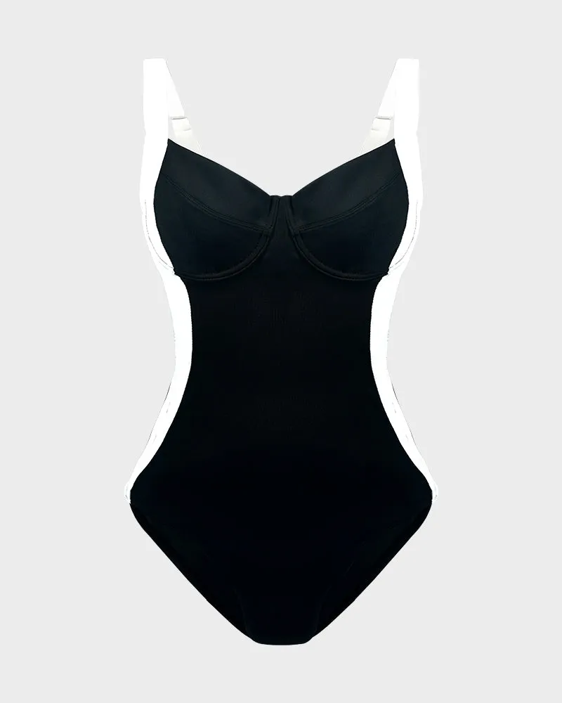 Deep V Lace-Up Back Shaping Swimsuit