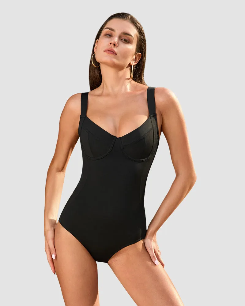Deep V Lace-Up Back Shaping Swimsuit