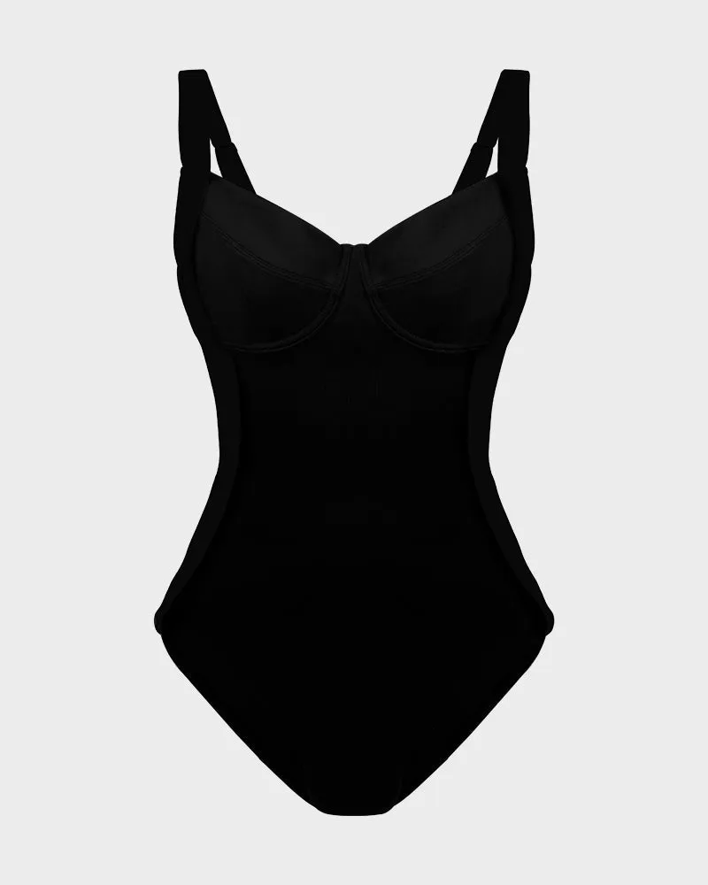 Deep V Lace-Up Back Shaping Swimsuit