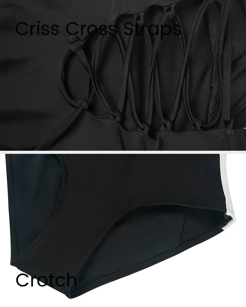 Deep V Lace-Up Back Shaping Swimsuit