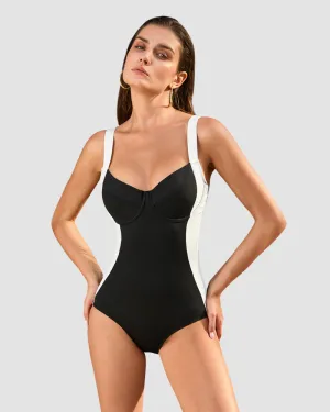 Deep V Lace-Up Back Shaping Swimsuit