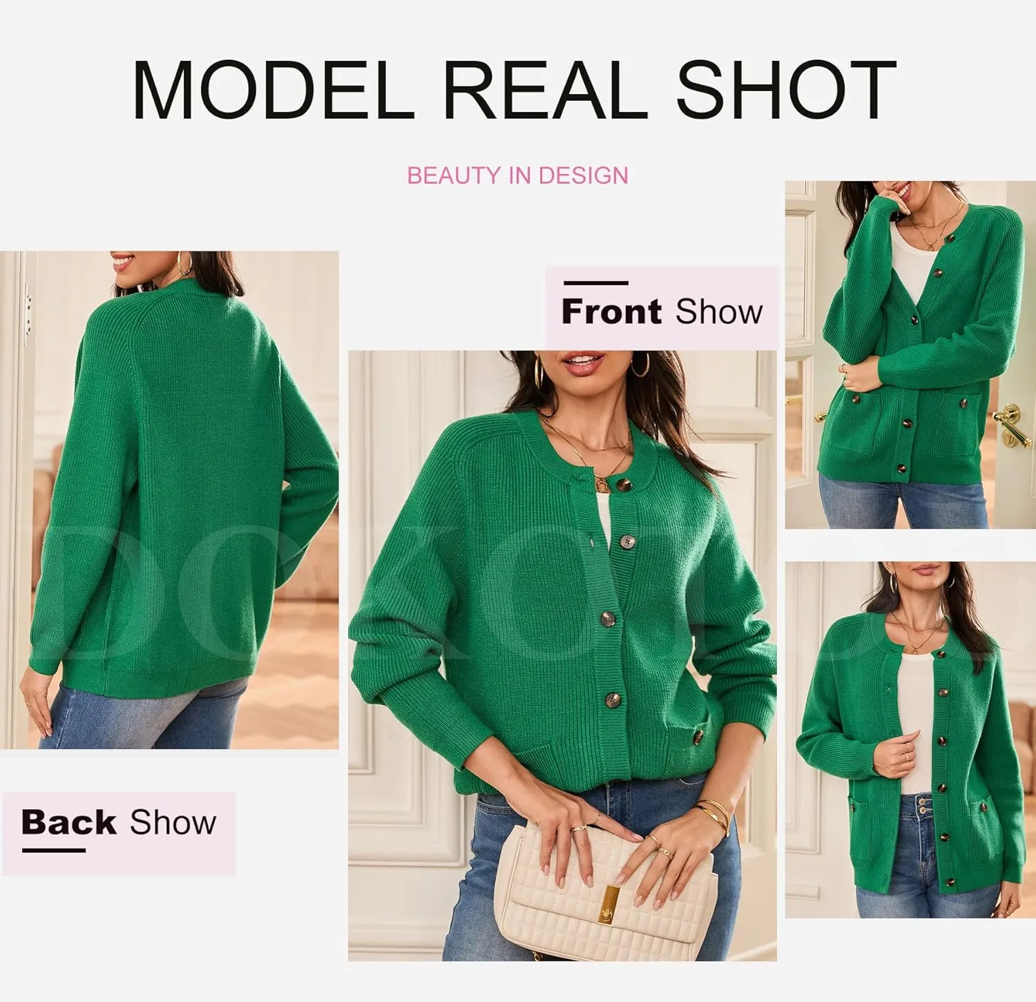 Dokotoo Cardigan Sweaters for Women Casual Long Sleeve Crewneck Button Down Cable Knit Sweater Tops with Pockets