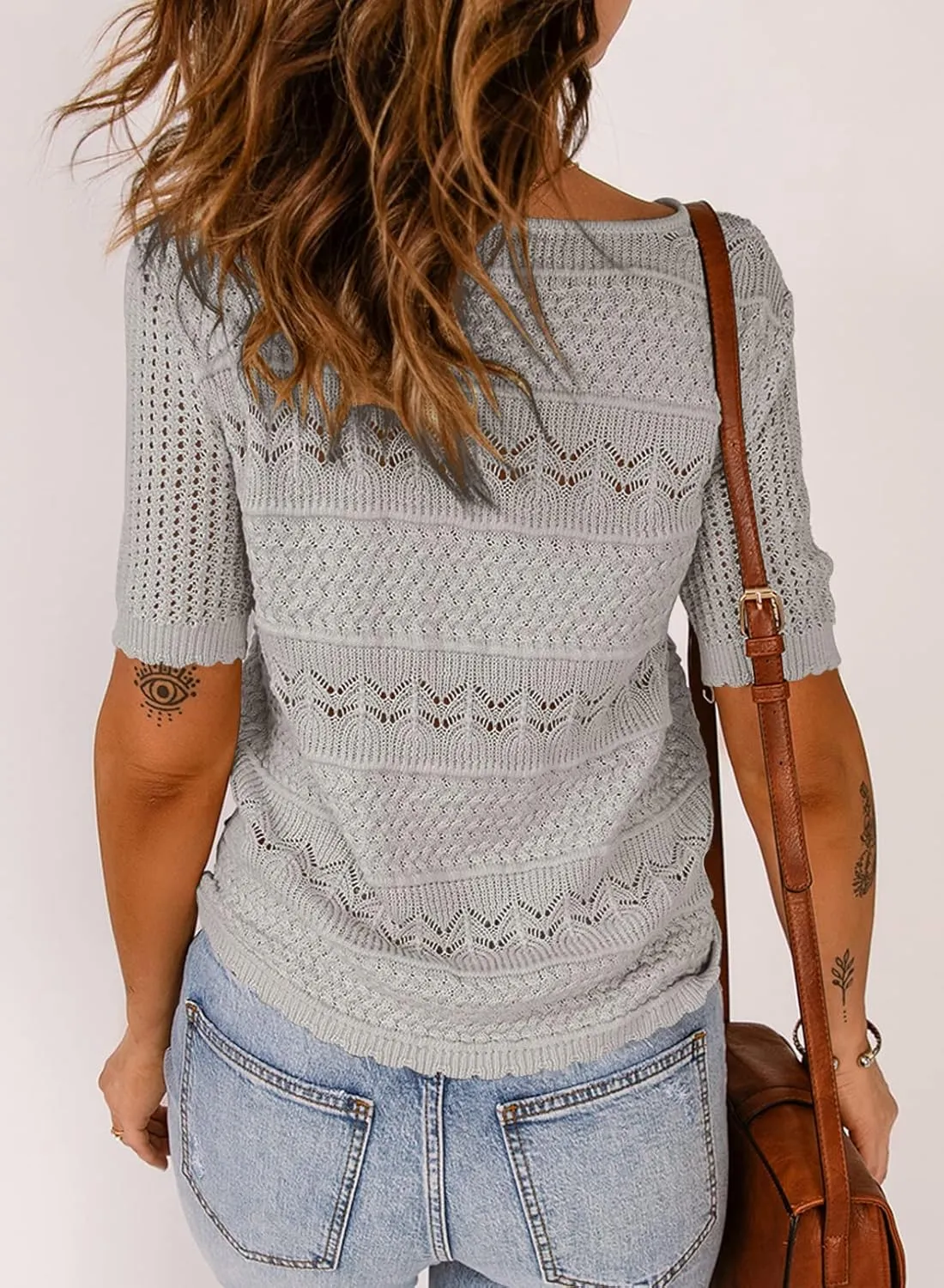 Dokotoo Womens Summer Tops Spring Fashion Short Sleeve Sweaters Crew Neck Lightweight Knit Dressy Blouse 2025