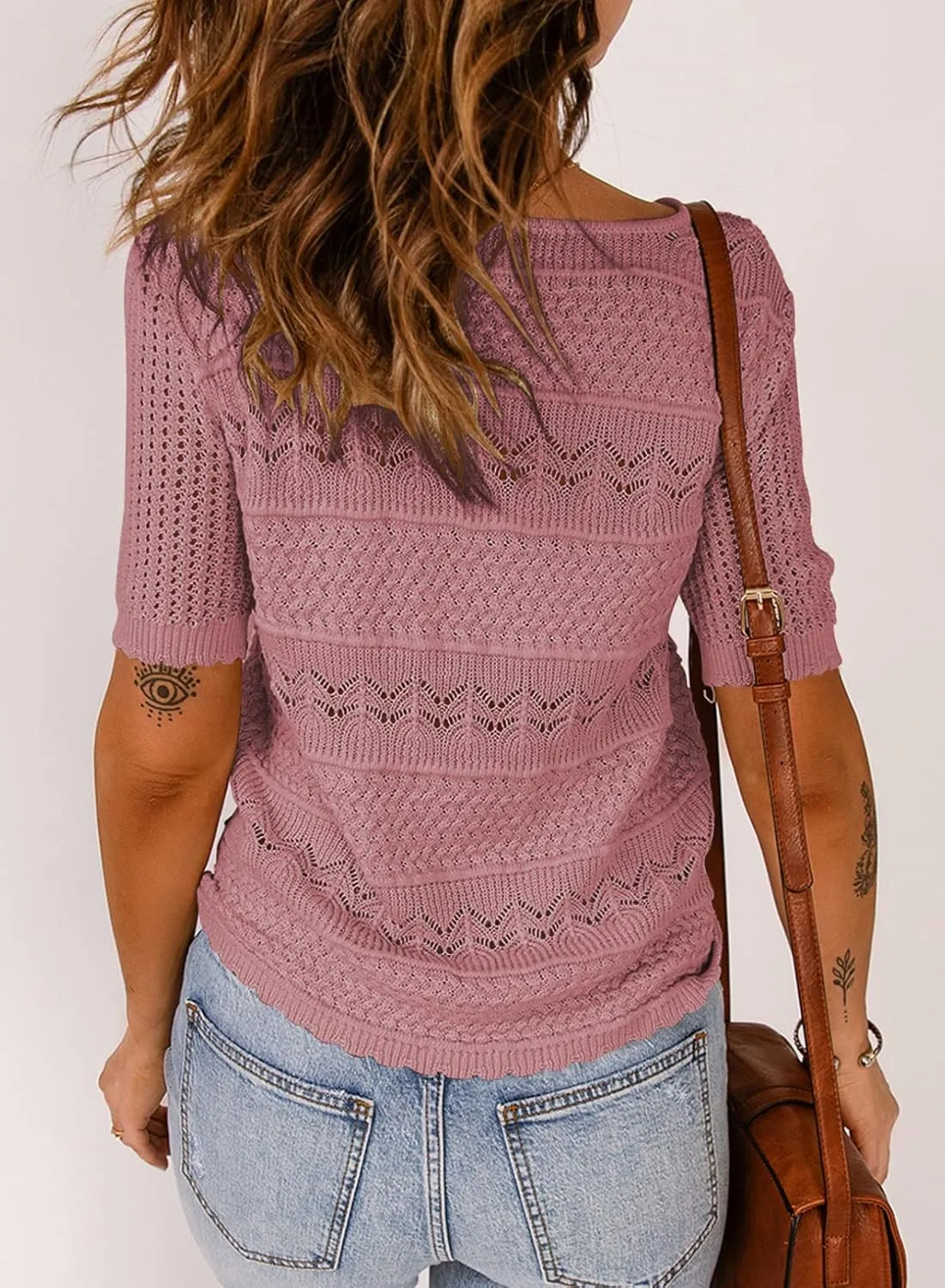 Dokotoo Womens Summer Tops Spring Fashion Short Sleeve Sweaters Crew Neck Lightweight Knit Dressy Blouse 2025