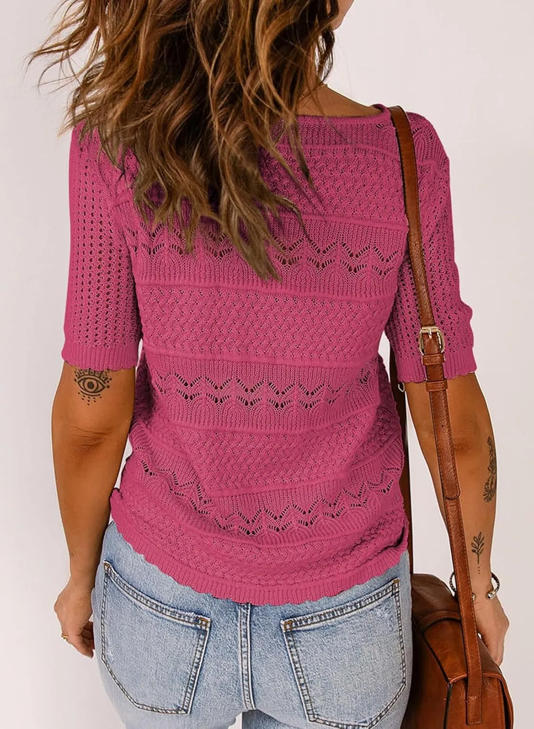 Dokotoo Womens Summer Tops Spring Fashion Short Sleeve Sweaters Crew Neck Lightweight Knit Dressy Blouse 2025