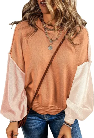 Dokotoo Women's Sweaters Colorblock Crewneck Cotton Long Sleeve Fall Winter Knit Pullover Jumper Tops