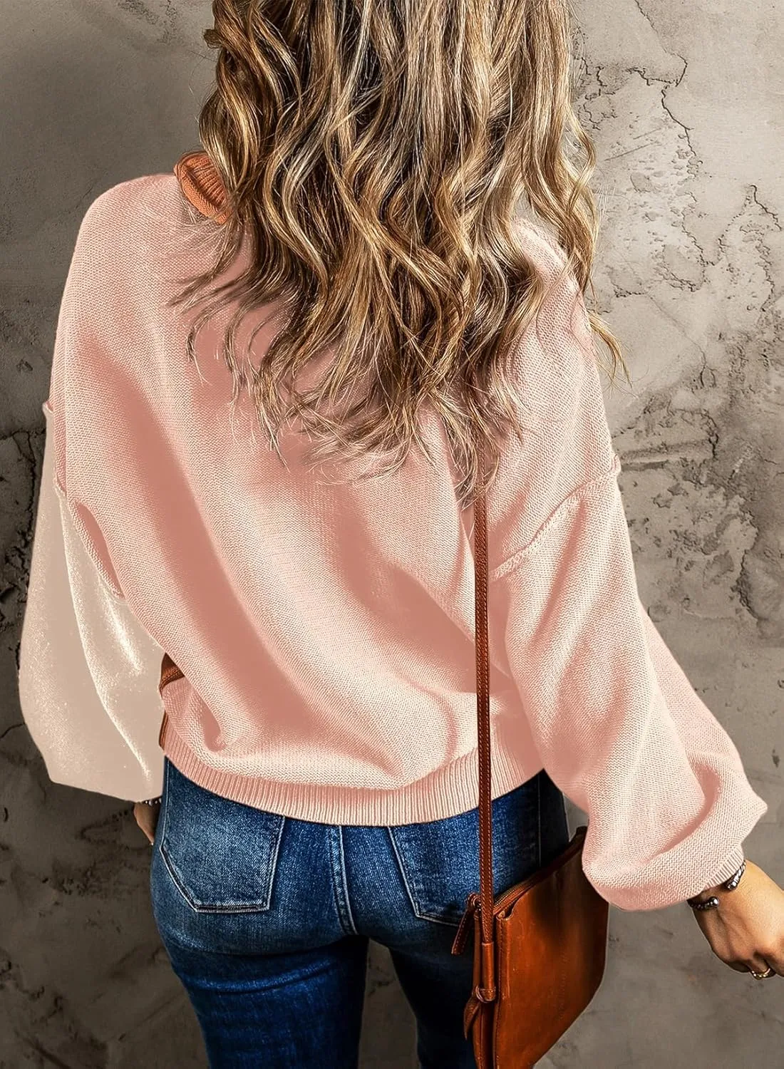 Dokotoo Women's Sweaters Colorblock Crewneck Cotton Long Sleeve Fall Winter Knit Pullover Jumper Tops
