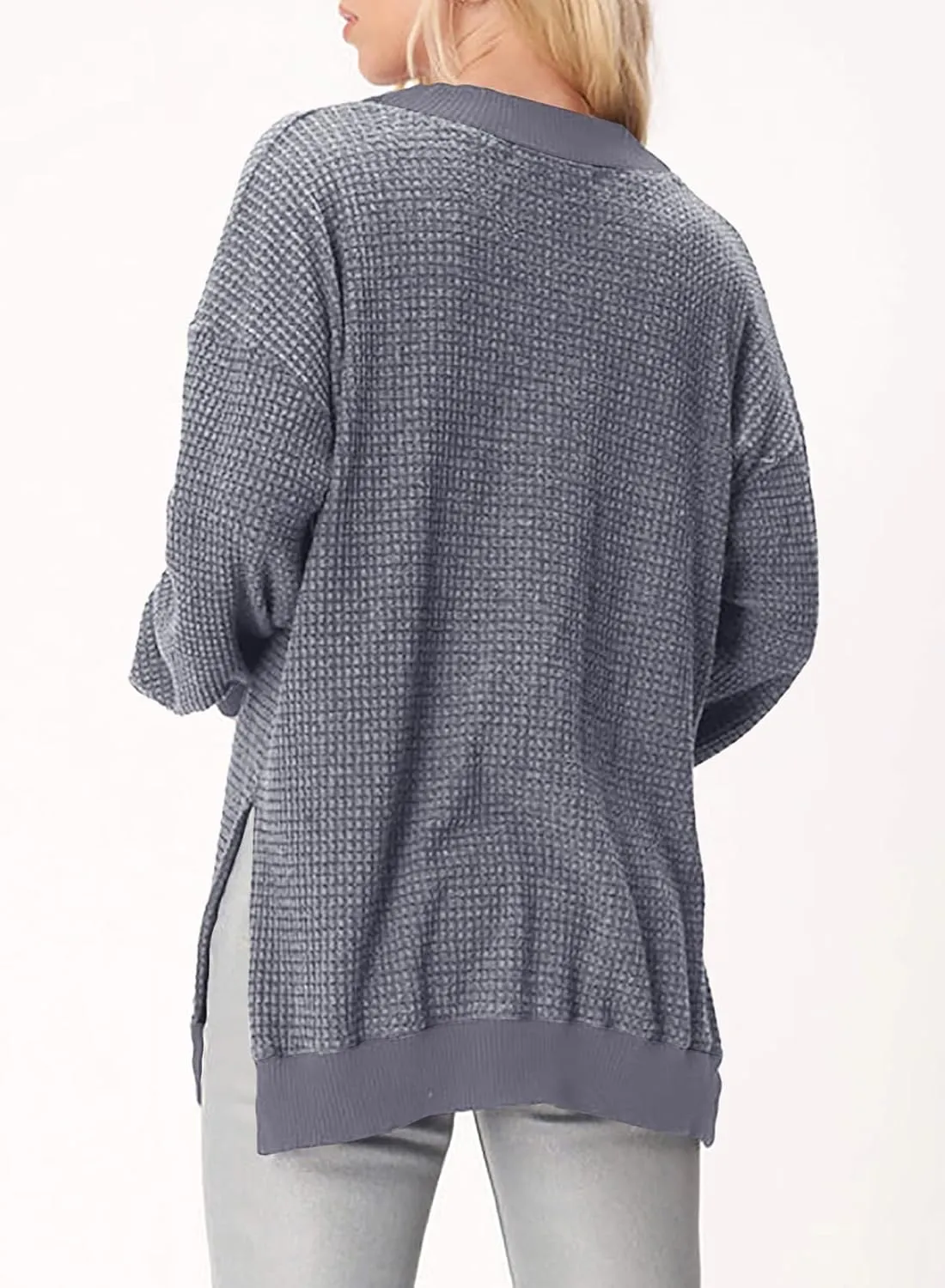 Dokotoo Womens Tops Dressy Casual Long Sleeve Shirts Waffle Knit Tops V Neck Tunic Sweaters Spring Fashion 2025