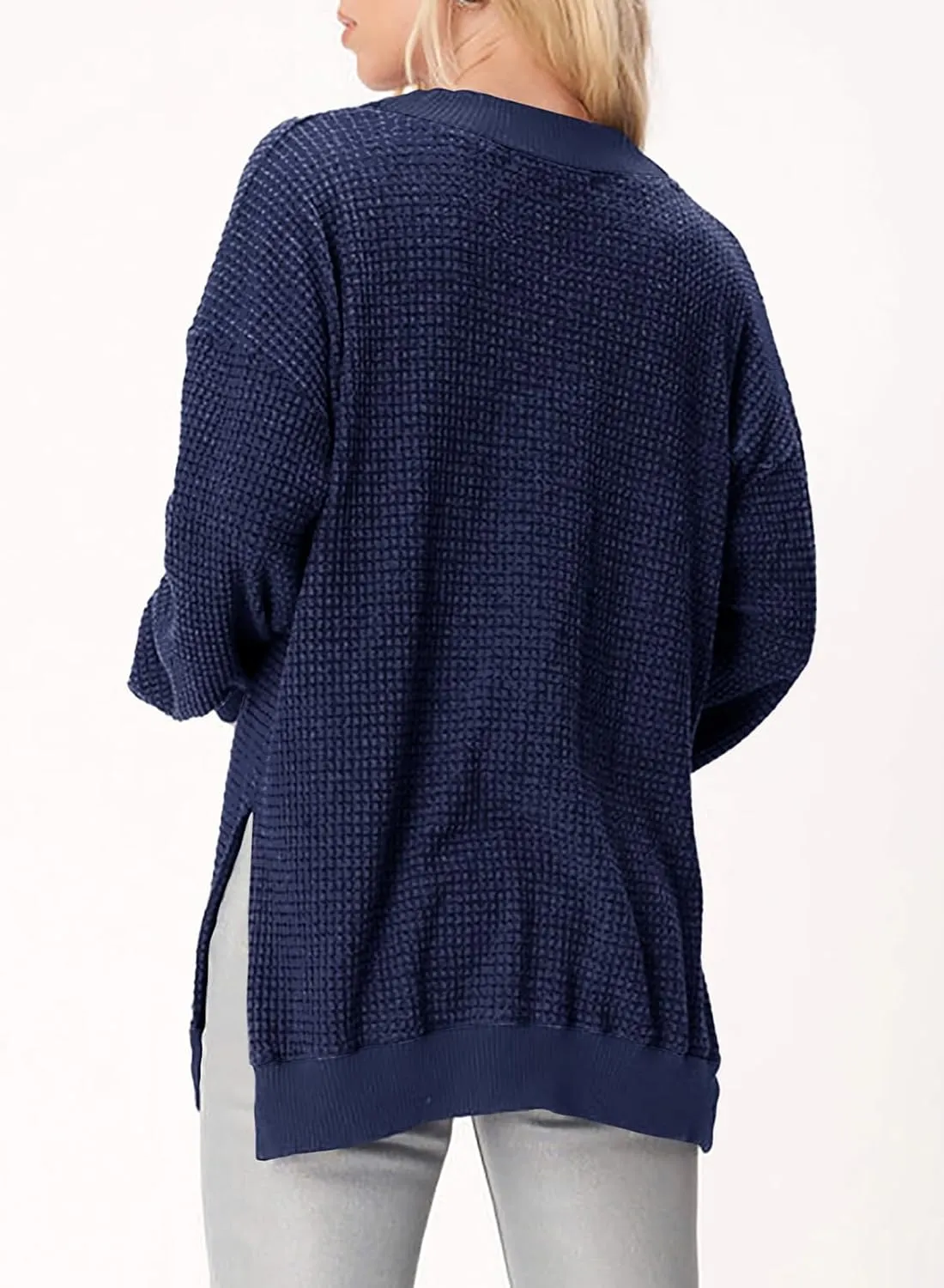 Dokotoo Womens Tops Dressy Casual Long Sleeve Shirts Waffle Knit Tops V Neck Tunic Sweaters Spring Fashion 2025