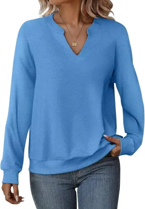 EADINVE Womens Casual Long Sleeve V Neck Sweatshirts Cute Loose Fit Lightweight Pullover Fall Clothes Tunic Tops