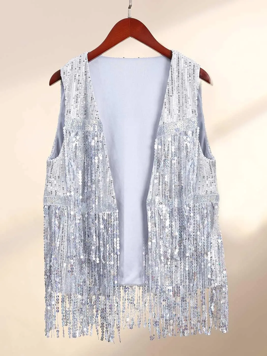 Edary Women's Sequin Sleeveless Vest Sparkly Casual Open Front Waistcoat Jackets Glitter Vest Coat