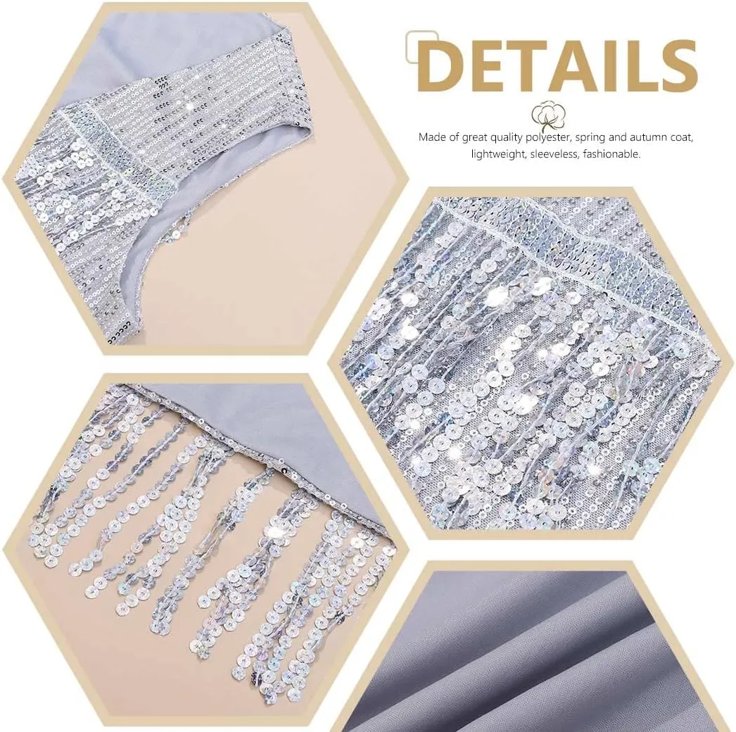 Edary Women's Sequin Sleeveless Vest Sparkly Casual Open Front Waistcoat Jackets Glitter Vest Coat