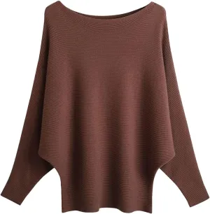 EDSTAR Women Dolman Batwing Sleeves Knitted Sweaters Winter Boat Neck Pullovers Tops