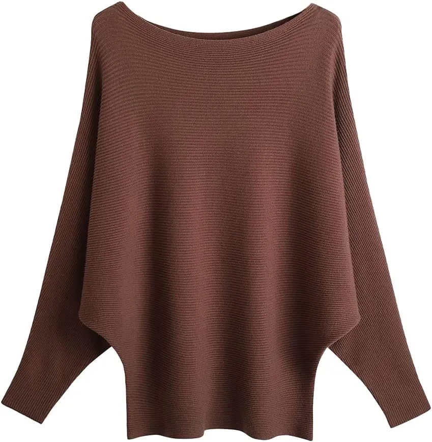 EDSTAR Women Dolman Batwing Sleeves Knitted Sweaters Winter Boat Neck Pullovers Tops