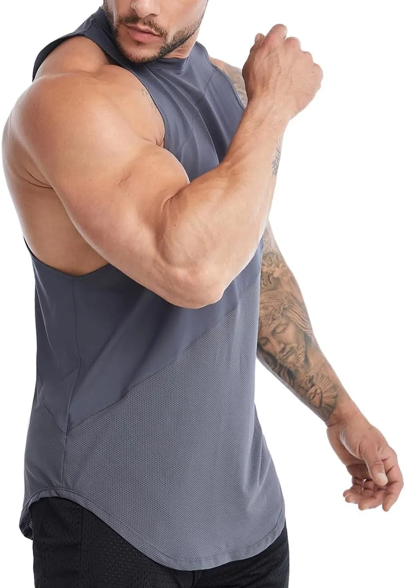 Elastic Workout Gym Muscle Sleeveless Shirts Athletic Lightweight Jogging Tank Tops for Men T74