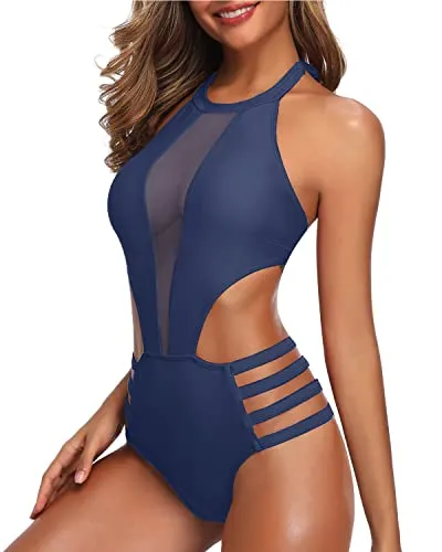 Elegantly Highlighting Curve Sexy One Piece Bathing Suit For Women-Blue
