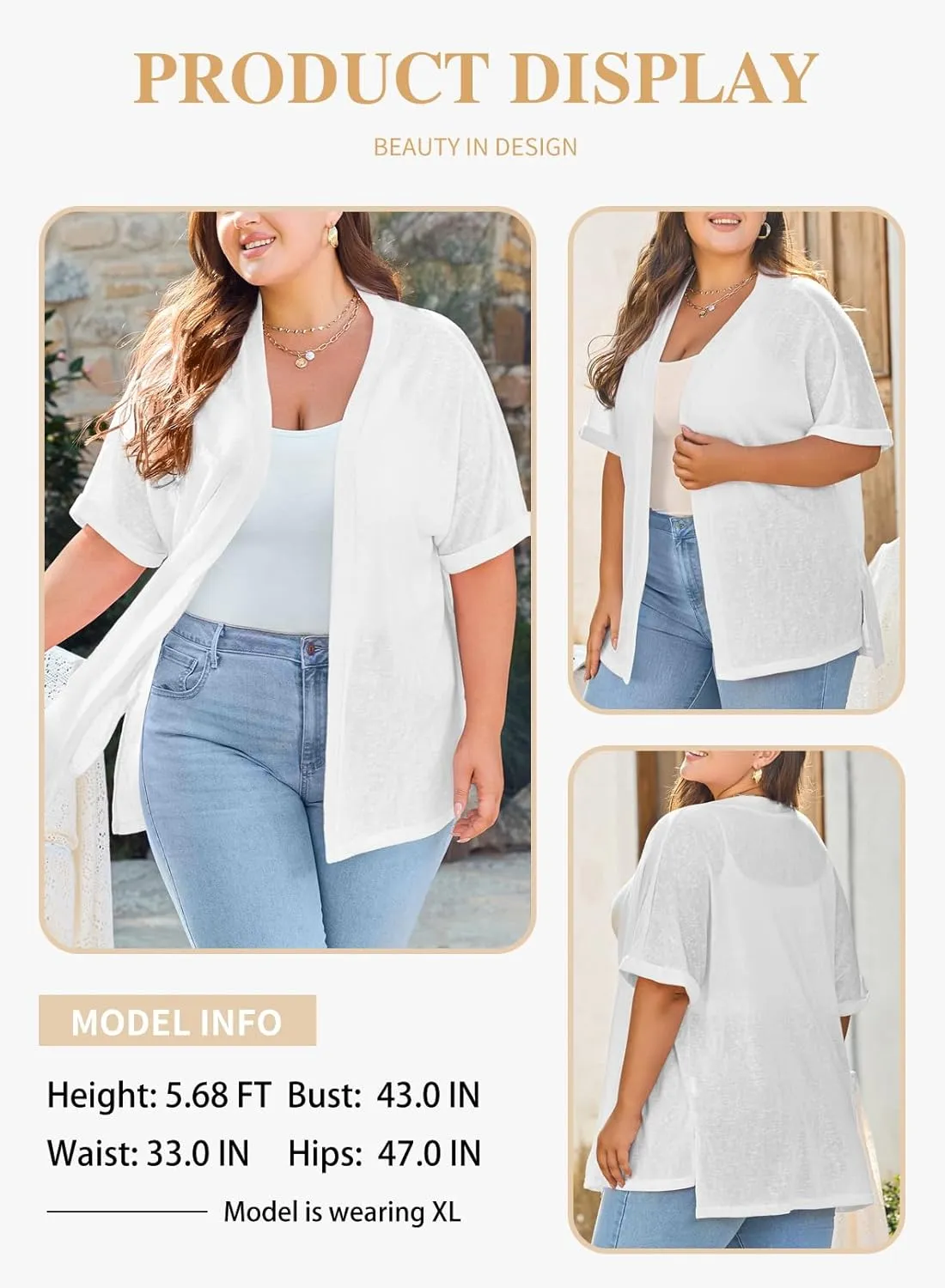 Eytino Womens Plus Size Cardigan Casual Short Sleeve Lightweight Kimono Open Front Coverup Tops(1X-5X)