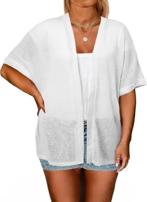 Eytino Womens Plus Size Cardigan Casual Short Sleeve Lightweight Kimono Open Front Coverup Tops(1X-5X)