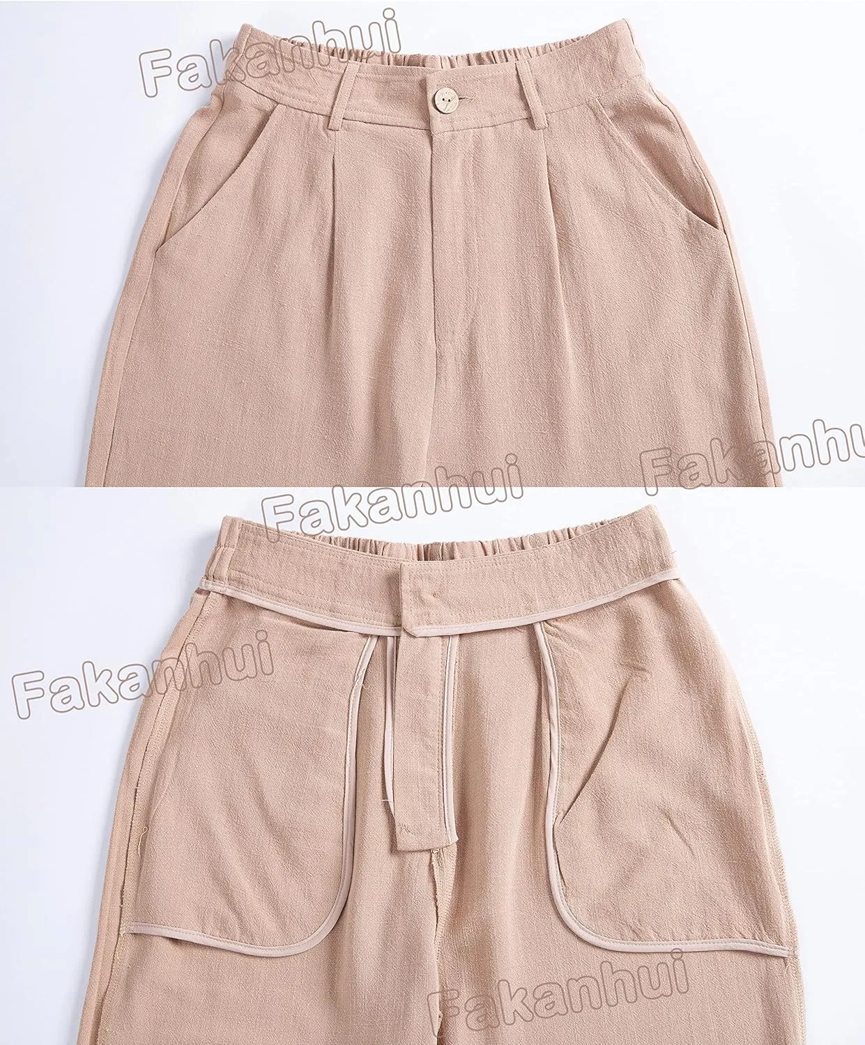 Fakanhui Women's Cotton Linen Wide Leg Pants High Elastic Waist Casual Business Work Trousers