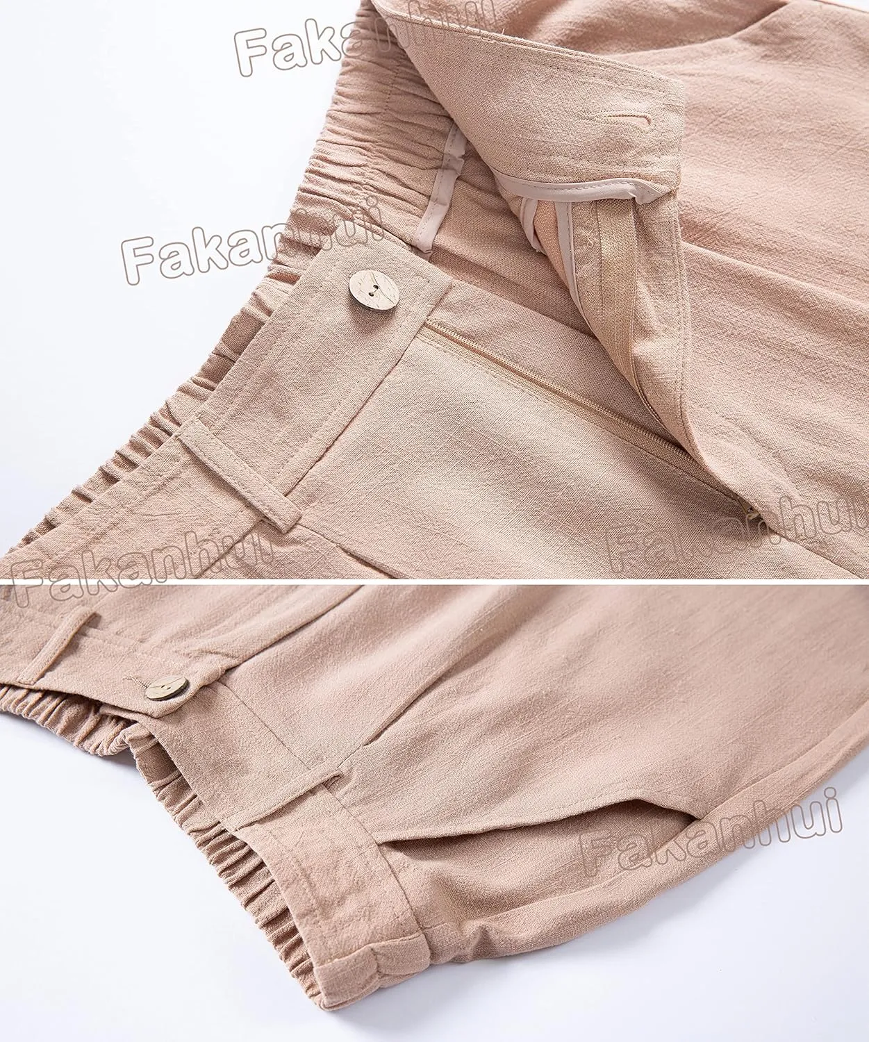 Fakanhui Women's Cotton Linen Wide Leg Pants High Elastic Waist Casual Business Work Trousers