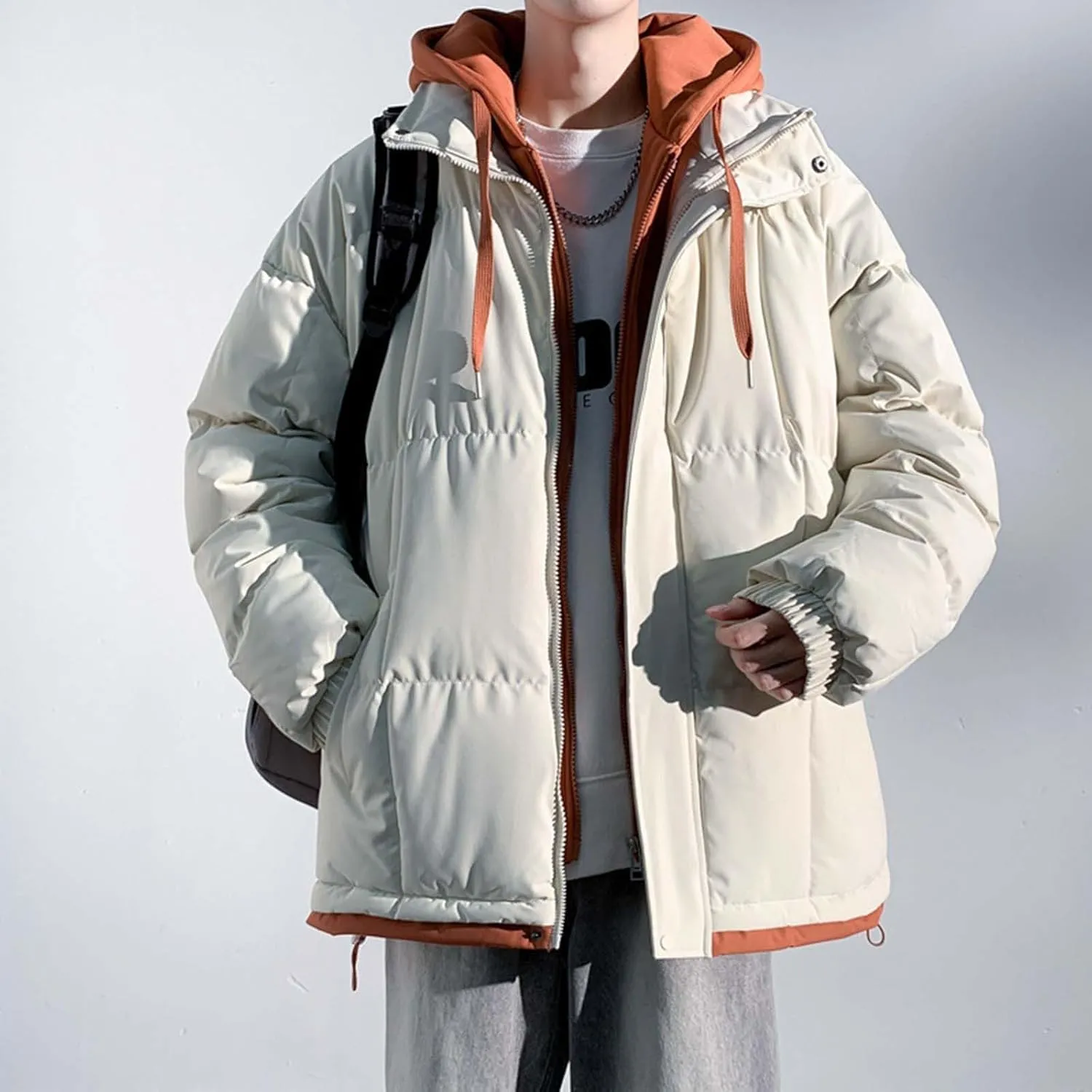 Fake Two Piece Men's Hooded Unisex Korean Cotton Padded Jacket Winter Warm Male Thicken Coats Patchwork Down Jackets