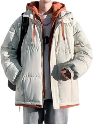 Fake Two Piece Men's Hooded Unisex Korean Cotton Padded Jacket Winter Warm Male Thicken Coats Patchwork Down Jackets