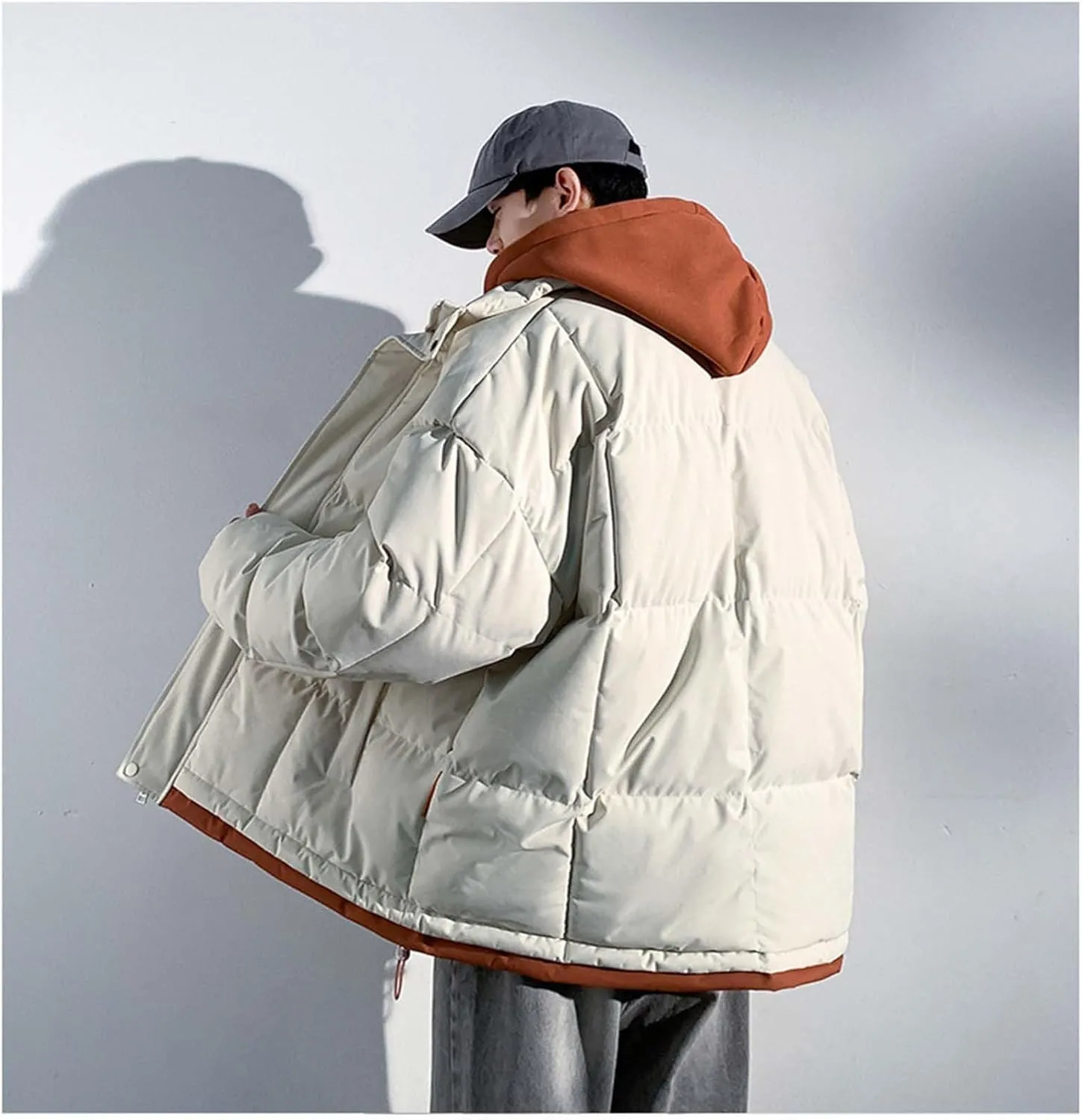Fake Two Piece Men's Hooded Unisex Korean Cotton Padded Jacket Winter Warm Male Thicken Coats Patchwork Down Jackets