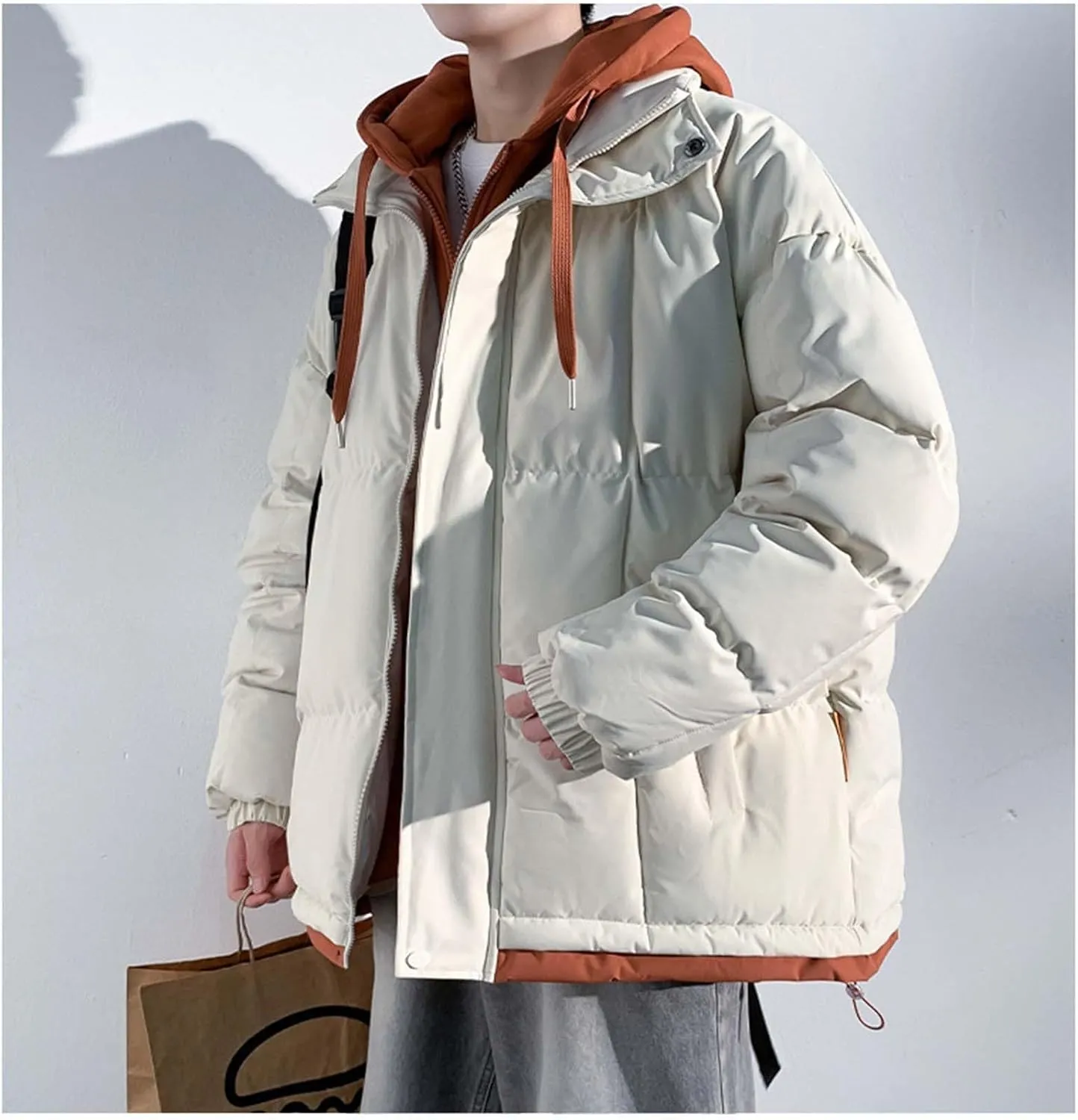 Fake Two Piece Men's Hooded Unisex Korean Cotton Padded Jacket Winter Warm Male Thicken Coats Patchwork Down Jackets
