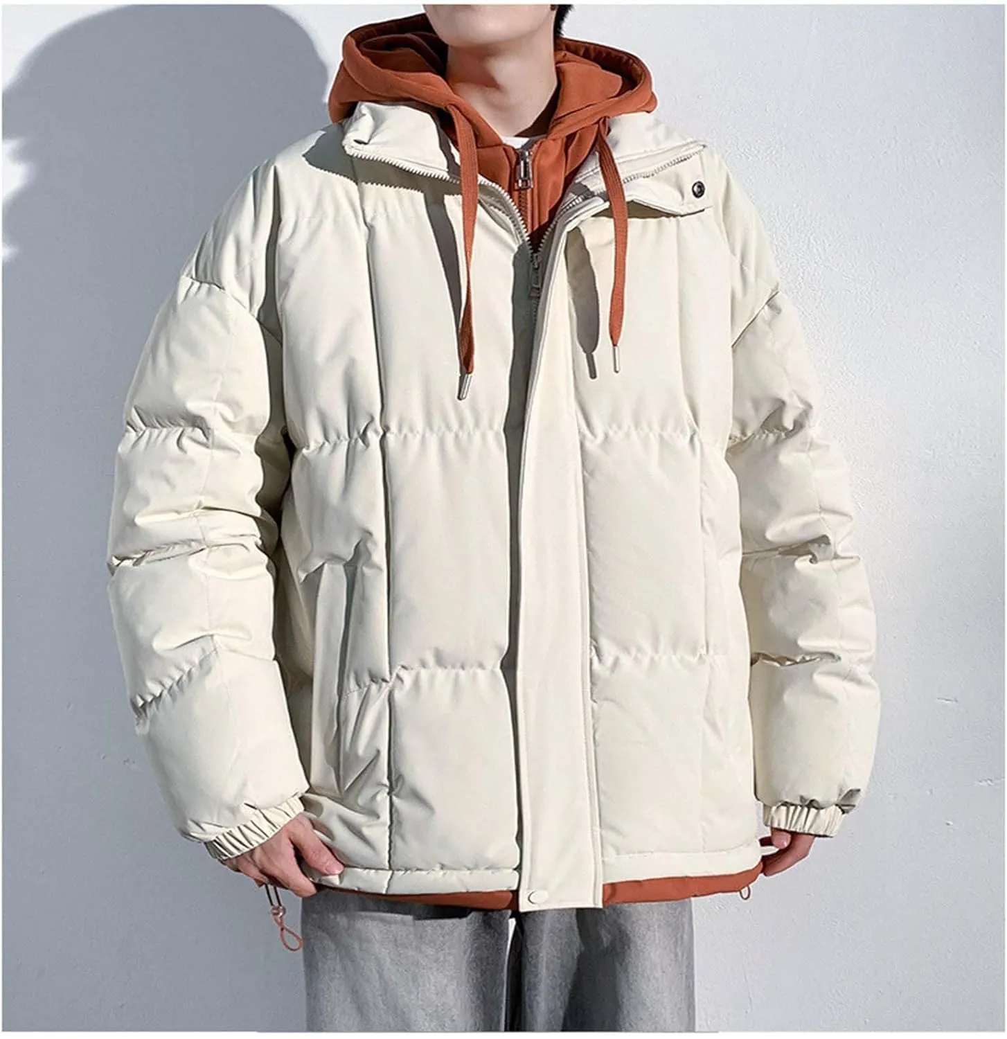 Fake Two Piece Men's Hooded Unisex Korean Cotton Padded Jacket Winter Warm Male Thicken Coats Patchwork Down Jackets
