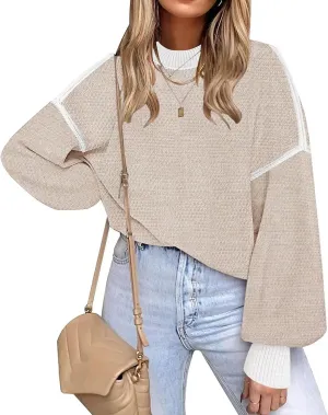 Fall Clothes for Women 2025 Trendy Fashion Oversized Sweaters Color Block Long Sleeve Knited Pullover Tops Winter Outfits