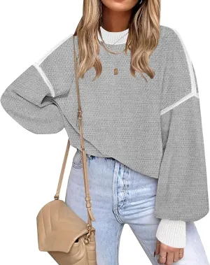 Fall Clothes for Women 2025 Trendy Fashion Oversized Sweaters Color Block Long Sleeve Knited Pullover Tops Winter Outfits