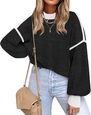 Fall Clothes for Women 2025 Trendy Fashion Oversized Sweaters Color Block Long Sleeve Knited Pullover Tops Winter Outfits