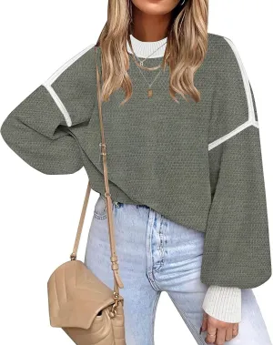 Fall Clothes for Women 2025 Trendy Fashion Oversized Sweaters Color Block Long Sleeve Knited Pullover Tops Winter Outfits