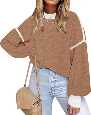 Fall Clothes for Women 2025 Trendy Fashion Oversized Sweaters Color Block Long Sleeve Knited Pullover Tops Winter Outfits