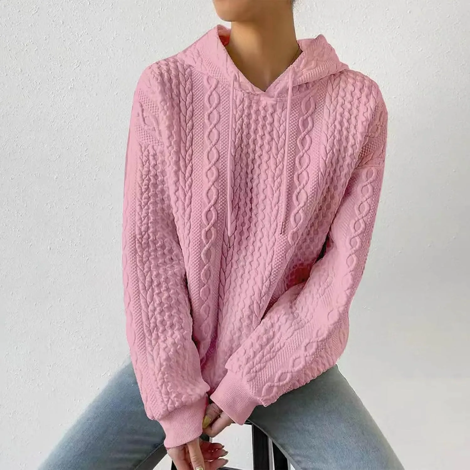Fall Hoodies for Women,2023 Trendy Lightweight Cable Knit Oversized Sweatshirt,Casual Long Sleeve Pullover Tops