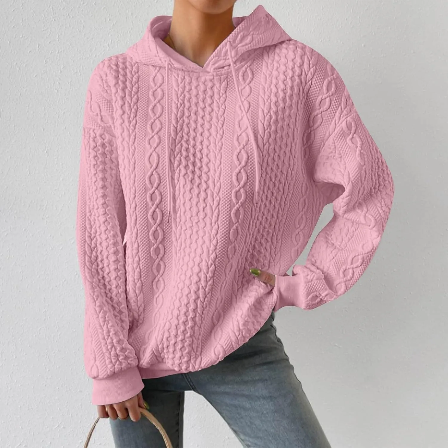 Fall Hoodies for Women,2023 Trendy Lightweight Cable Knit Oversized Sweatshirt,Casual Long Sleeve Pullover Tops