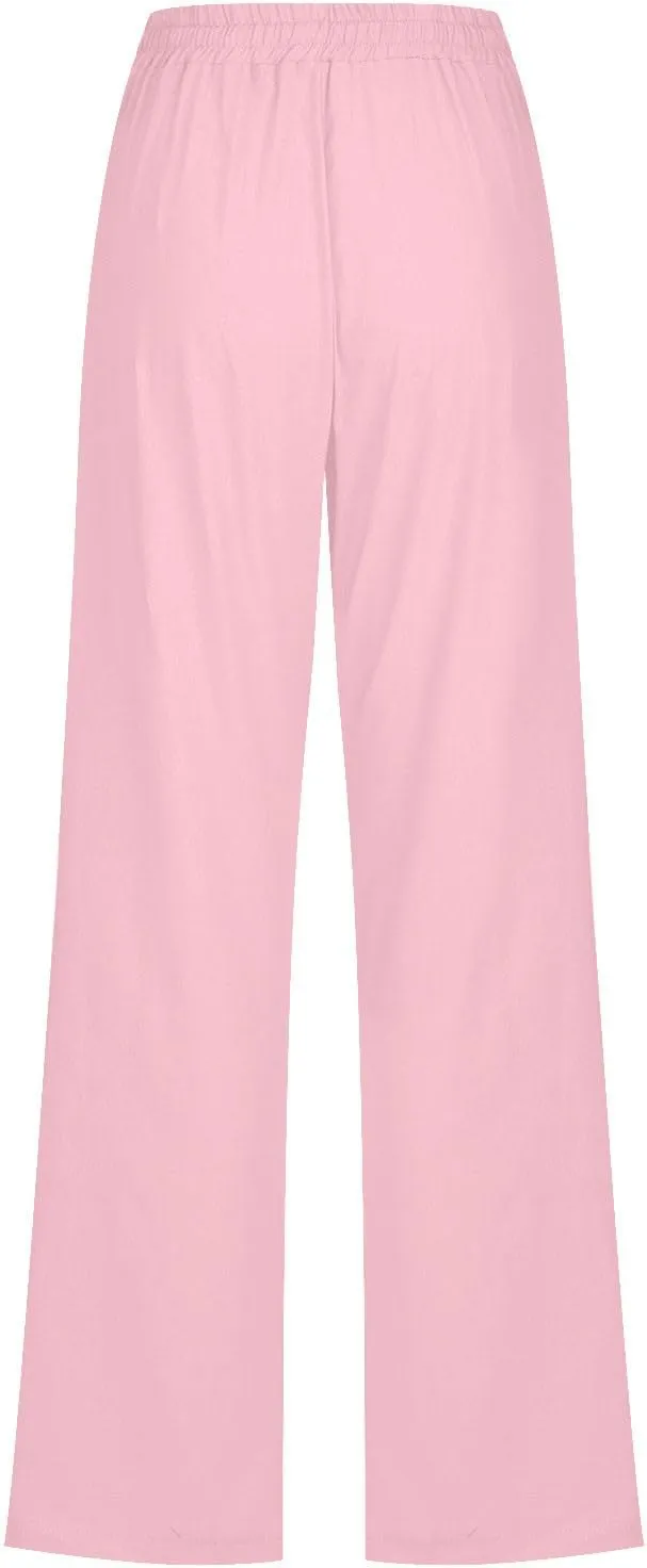 Fanteecy Women's 2024 Trendy Cotton Linen Drawstring Pants Elastic Waist Palazzo Pants Summer Casual Trousers with Pockets