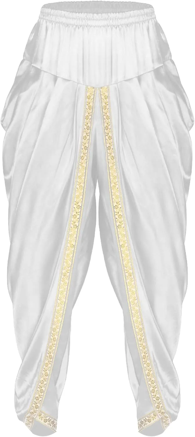 FEESHOW Men's Elastic Waist Harem Pants Dhoti Pants Baggy Palazzo Trousers Arabian Prince Costume