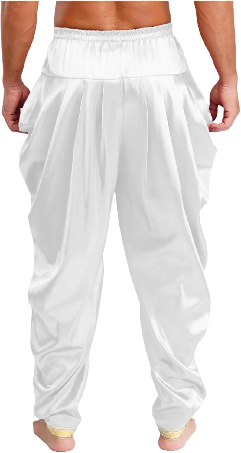FEESHOW Men's Elastic Waist Harem Pants Dhoti Pants Baggy Palazzo Trousers Arabian Prince Costume