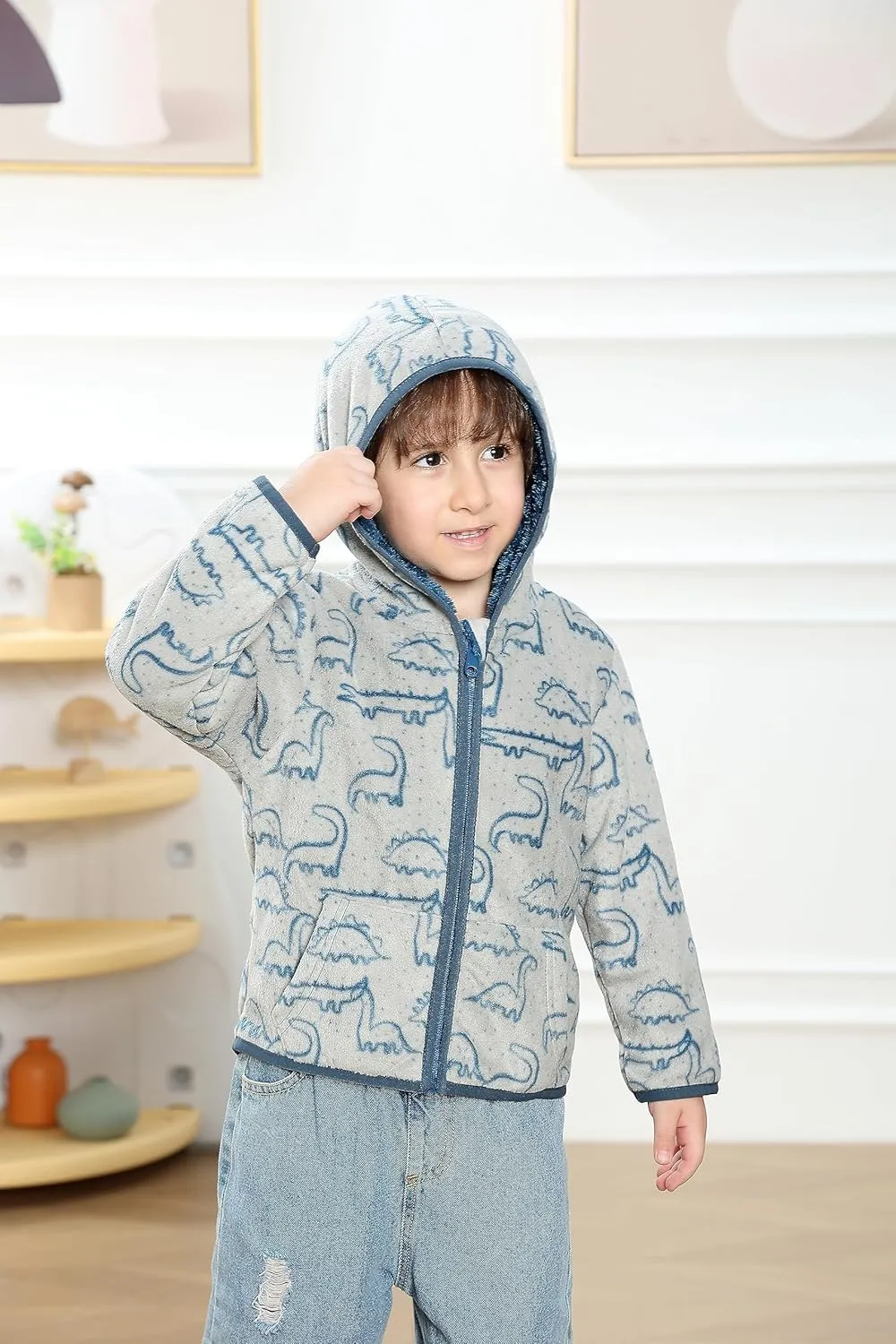 Feidoog Toddler Fleece Jacket Baby Boys Girls Hooded Waterproof Zipper Long Sleeve Thick Warm Outerwear