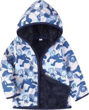 Feidoog Toddler Fleece Jacket Baby Boys Girls Hooded Waterproof Zipper Long Sleeve Thick Warm Outerwear