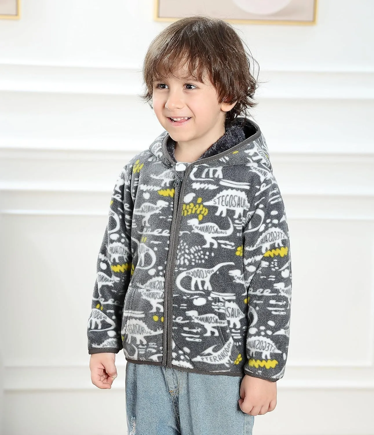 Feidoog Toddler Fleece Jacket Baby Boys Girls Hooded Waterproof Zipper Long Sleeve Thick Warm Outerwear