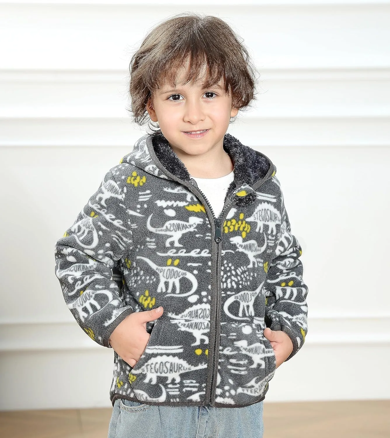Feidoog Toddler Fleece Jacket Baby Boys Girls Hooded Waterproof Zipper Long Sleeve Thick Warm Outerwear