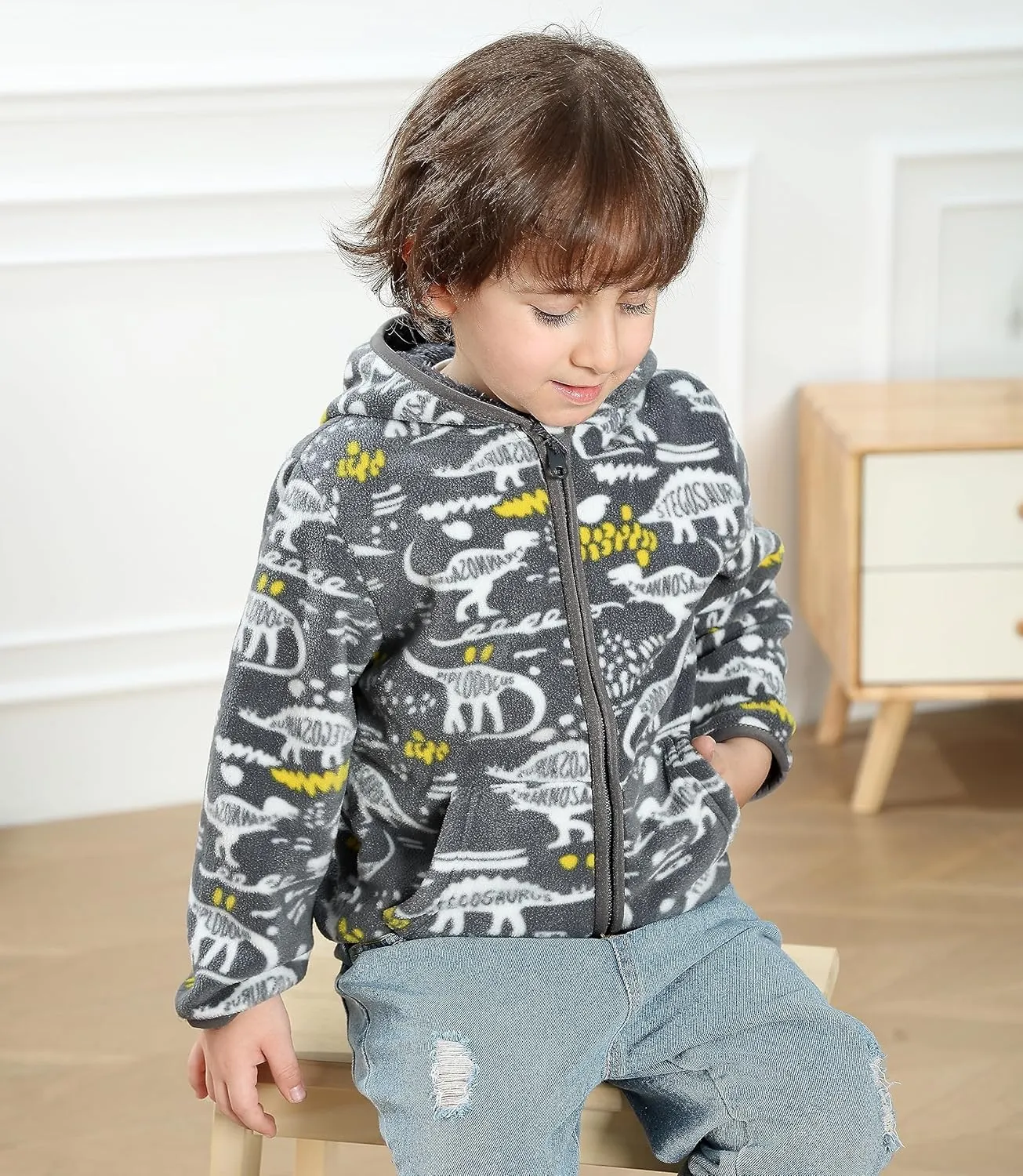 Feidoog Toddler Fleece Jacket Baby Boys Girls Hooded Waterproof Zipper Long Sleeve Thick Warm Outerwear